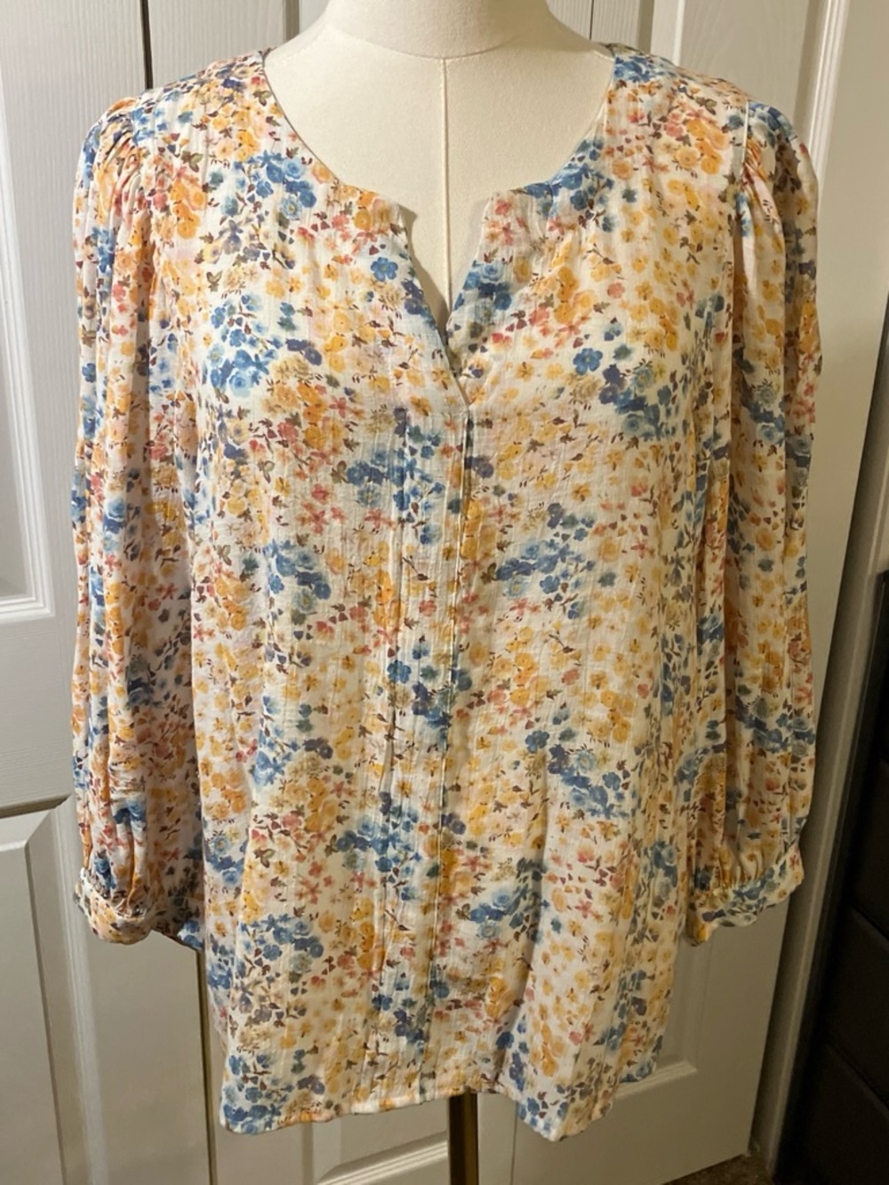 a.n.a Floral Pintuck Tunic - Blue, Yellow & Cream